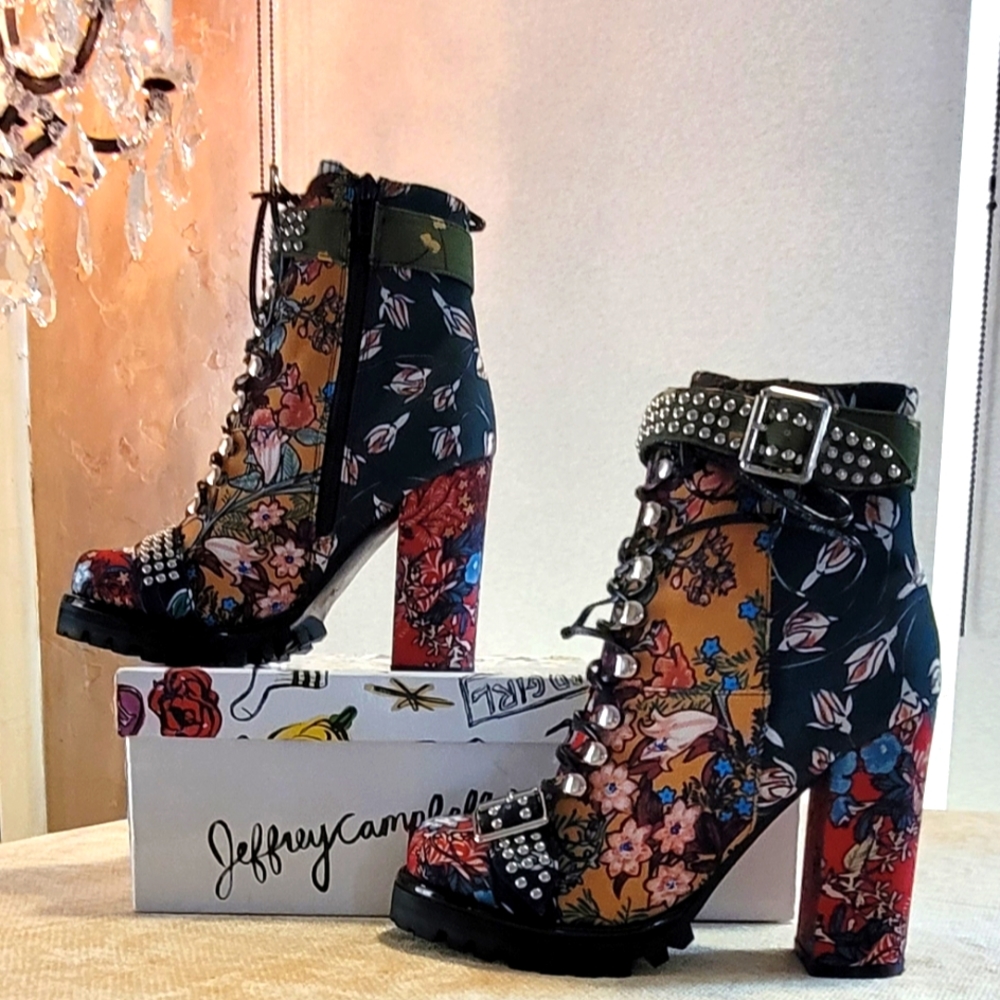 Jeffrey Campbell Lilith Block Heel Bootie In New Floral Design 7.5 New